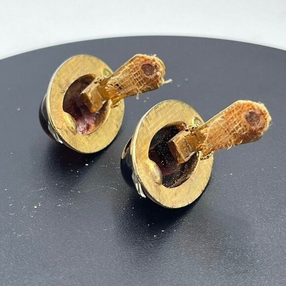 Kenneth Jay Lane Oval Brown Glass Cabochon Vintage Rhinestone Clip Earring‎ - Picture 11 of 16